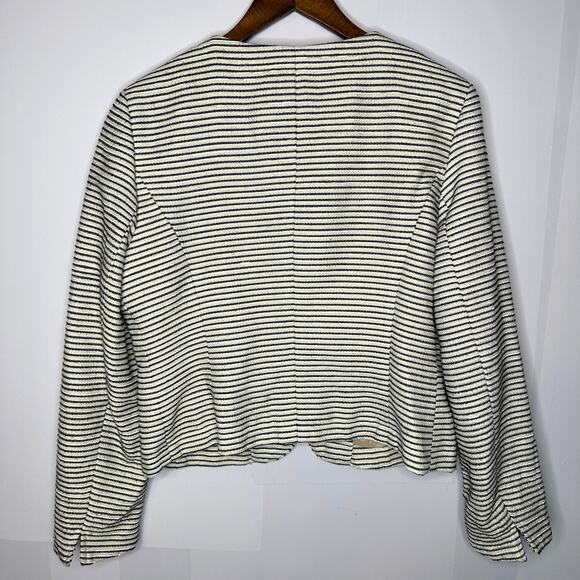 KENAR White Black Stripe Open Front Professional Blazer Jacket Women's Large - Picture 5 of 6